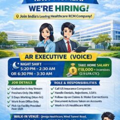 AR Executive Voice Job in Navi Mumbai | Freshers | ₹18K Take Home + Incentives | Omega Healthcare AR Executive Voice Job in Navi Mumbai | Freshers | ₹18K Take Home + Incentives | Omega Healthcare