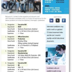 Walk-in Drive at Biological E. in Pune: Vaccines Manufacturing Roles (Upstream, Downstream, Filling, IPQA) | 01 March Walk-in Drive at Biological E. in Pune: Vaccines Manufacturing Roles (Upstream, Downstream, Filling, IPQA) | 01 March