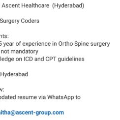Hiring Ortho Spine Surgery Coders – Hyderabad | Ascent Healthcare Hiring Ortho Spine Surgery Coders – Hyderabad | Ascent Healthcare