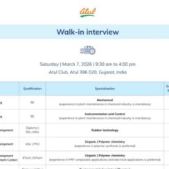 Atul Ltd Walk-in Interview for Engineering, R&D, Production, QC & ETP Jobs on 7th March 2026 – Pharma Recruiter