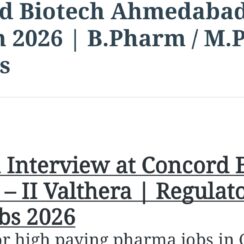 Concord Biotech Ahmedabad Walk-In 2026 | B.Pharm / M.Pharm / BSc Jobs