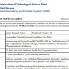 BITS Pilani JRF Recruitment 2026
