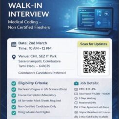 Walk-In Interview for Medical Coding Freshers | LOGIXHealth | Coimbatore | March 2026