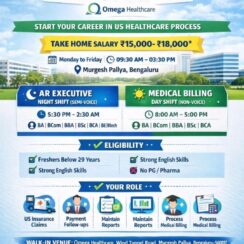 Mega Walk-in Drive 2026 for Freshers | Omega Healthcare | Bengaluru | AR Executive & Medical Billing | ₹15,000 – ₹18,000 Take-Home