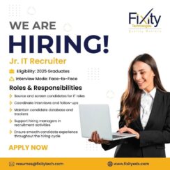 Hiring Jr. IT Recruiter – 2025 Graduates | Fixity | Face-to-Face Interview | Apply Now