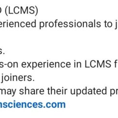 Hiring: Analytical R&D Manager/Scientist – LCMS Expert (8-10 Years, CRO/CDMO) | Pi Health Sciences