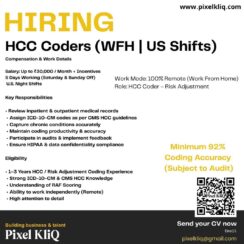 Hiring HCC Coder (Work From Home) | US Night Shifts | Salary up to ₹30,000 + Incentives | Pixel KliQ