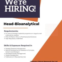 ClinSync Hiring: Head-Bioanalytical (Ph.D. / M.Sc.) – 15+ Years Experience