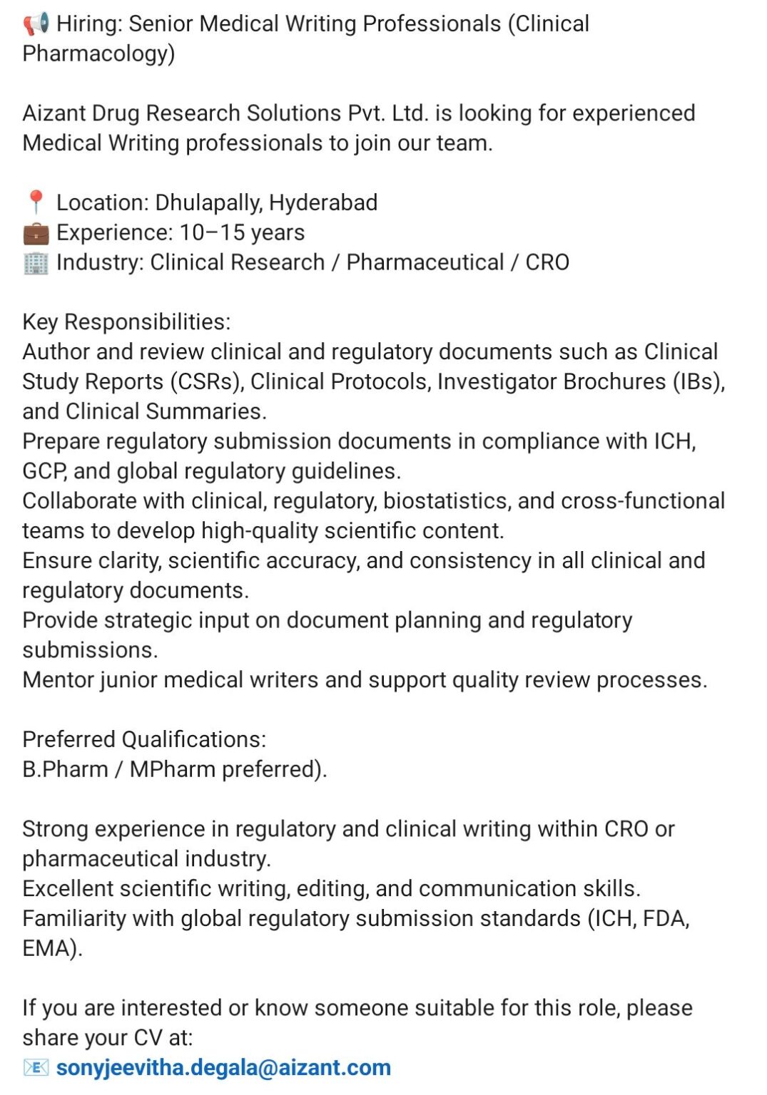 Medical Writing Specialist - Clinical Study Reports (CSRs) & Protocols ...