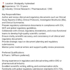 Medical Writing Specialist – Clinical Study Reports (CSRs) & Protocols Medical Writing Specialist – Clinical Study Reports (CSRs) & Protocols