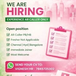 AR Caller (PB/HB) Jobs in Chennai, Hyderabad & Bangalore | Urgent Hiring