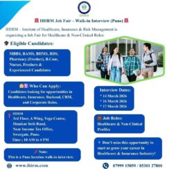 IHIRM Walk-in Interview Pune 2026 – Healthcare & Non-Clinical Jobs for Freshers & Experienced (14-17 March)