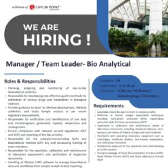 Hiring Bioanalytical Manager & Team Leader | Method Development, GLP, LC-MS/MS | 5-10 Years Experience (4 Openings) Hiring Bioanalytical Manager & Team Leader | Method Development, GLP, LC-MS/MS | 5-10 Years Experience (4 Openings)