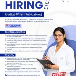 Medical Writer (Publications) Vacancy in Kolkata | Scientific Manuscripts & Peer-Reviewed Journals Medical Writer (Publications) Vacancy in Kolkata | Scientific Manuscripts & Peer-Reviewed Journals