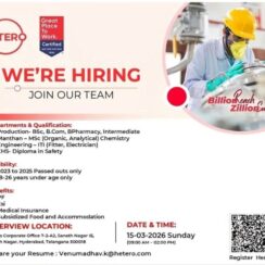 Hetero Walk-in Drive 2026 | Freshers Hiring for Production, Engineering, EHS & Chemistry | Hyderabad | 15th March Hetero Walk-in Drive 2026 | Freshers Hiring for Production, Engineering, EHS & Chemistry | Hyderabad | 15th March
