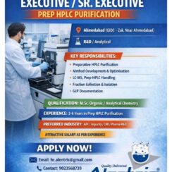 Executive / Sr. Executive – Prep HPLC Purification Job at Alentris Research, Ahmedabad Executive / Sr. Executive – Prep HPLC Purification Job at Alentris Research, Ahmedabad