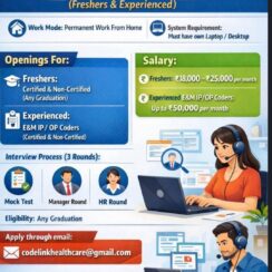 Hiring 200+ Medical Coders (Freshers & Experienced) | Work From Home | Codelink Healthcare Jobs | Salary up to ₹50,000