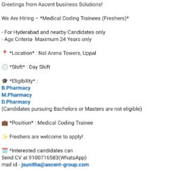 Medical Coding Trainee Vacancy in Uppal, Hyderabad | Ascent Business Solutions