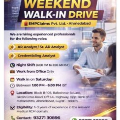 Walk-in Saturday: AR Analyst & Credentialing Analyst Openings at EMPClaims (1-3 Years Exp Required)