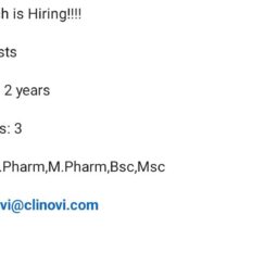 Hiring Analysts (1-2 Years Exp) at Clinovi Research | B.Pharm, M.Pharm, B.Sc, M.Sc | 3 Openings