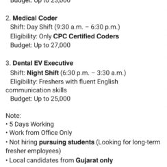 Freshers Hiring: Medical Biller / Medical Coder / Dental EV Executive | Ahmedabad | Technocruitx
