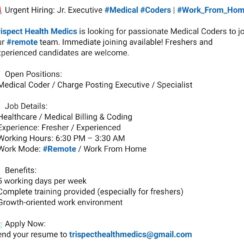 Urgent Work From Home Medical Coder Jobs 2026 | Freshers Walk-in | Trispect Health Medics