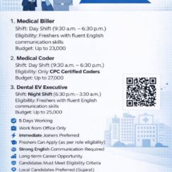 Medical Biller, Coder & Dental EV Executive Jobs for Freshers in Makarba, Ahmedabad