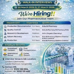 Covalent Laboratories Walk-in Interview 2026 | Production, QC & R&D Jobs for Freshers & Experienced | Sangareddy