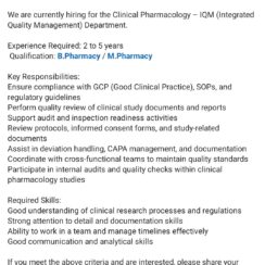 Clinical Pharmacology Job in Hyderabad | IQM Department | Aizant Drug Research | 2-5 Years