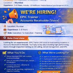 EPIC Trainer – Accounts Receivable Voice | US Healthcare RCM Job | Mumbai | Medusind