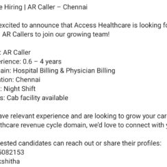 Hiring AR Caller in Chennai – Access Healthcare | Night Shift, Cab Facility | Apply Now (0.6–4 Years Exp)