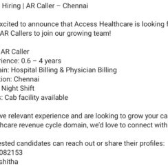 AR Caller Job in Chennai | Hospital & Physician Billing | Night Shift | Access Healthcare