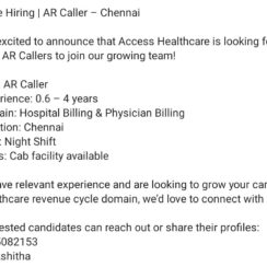AR Caller Job in Chennai | Night Shift | Hospital & Physician Billing – Access Healthcare
