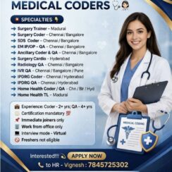 Medical Coding Jobs 2026 | Surgery, SDS, E/M, IP DRG, Radiology & More – Immediate Hiring
