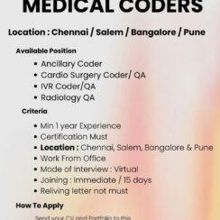 Urgent Openings for Certified Medical Coders – Ancillary, Cardio Surgery, IVR, Radiology QA (Work From Office) Urgent Openings for Certified Medical Coders – Ancillary, Cardio Surgery, IVR, Radiology QA (Work From Office)