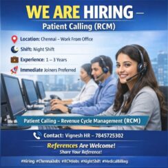 Patient Calling RCM Jobs in Chennai – Night Shift | 1–3 Years Experience | Immediate Joining Patient Calling RCM Jobs in Chennai – Night Shift | 1–3 Years Experience | Immediate Joining