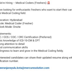Medical Coder Fresher Jobs Hyderabad | CPC, CCS, COC, CRC Certified | Onsite Role Medical Coder Fresher Jobs Hyderabad | CPC, CCS, COC, CRC Certified | Onsite Role