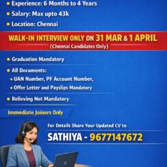 Hiring AR Callers (HB/PB) – Chennai Walk-In Drive | Salary up to 43k Hiring AR Callers (HB/PB) – Chennai Walk-In Drive | Salary up to 43k