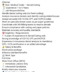 Denial Coding Job 2026 – Medical Coder (Only Denials) | Chennai | Immediate Joining Denial Coding Job 2026 – Medical Coder (Only Denials) | Chennai | Immediate Joining