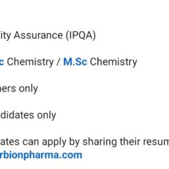 Quality Assurance Jobs for Freshers | IPQA | B.Sc/M.Sc Chemistry | Orbion Pharma