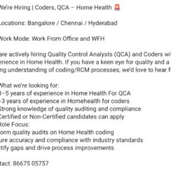 We’re Hiring | Coders & QCA – Home Health (WFO/WFH)