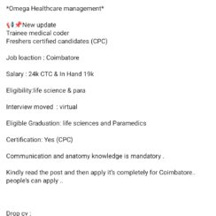 Trainee Medical Coder Jobs Coimbatore | Freshers CPC Certified | Omega Healthcare