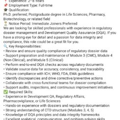 DQA Specialist Jobs | Development Quality Assurance Dossiers | 2-8 Yrs | PhD Preferred