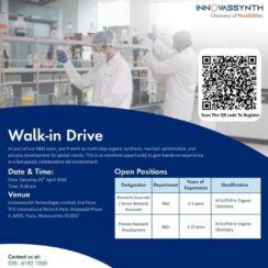 Innovassynth Walk-In Drive 25 April 2026 | R&D Jobs Pune | Research Associate, Process Development