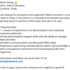 Admin Executive Jobs Vizag | 1-3 Yrs Exp | Corporate Admin | Patracorp
