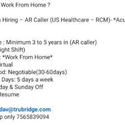 AR Caller Jobs WFH | Trubridge | US Healthcare RCM Acute Care | 3-5 Yrs | Night Shift