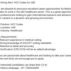 HCC Coder Jobs in UAE | Medical Coding | International Opportunity | ICD CPT | CPC CCS