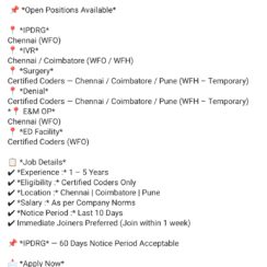 Certified Medical Coder Jobs | ACCESS HEALTH CARE | Multiple Specialties | Chennai Coimbatore Pune | WFH/WFO