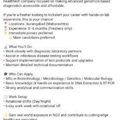 Technical Assistant – NGS (Fresher, Wet Lab) – HaystackAnalytics (Aurangabad) – M.Sc Biotech/Microbiology/Genetics – Rotational Shifts