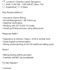 Medical Billing Assistant Jobs 2026 | Onsite US Healthcare RCM | Bengaluru | 2.2-5.5 LPA | 1-4 Years